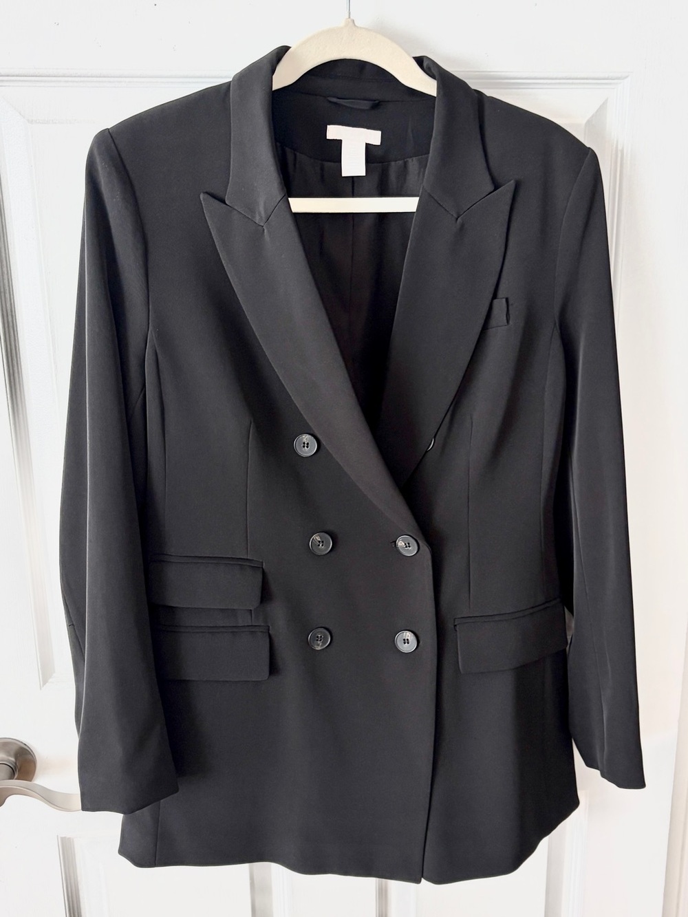 H&M Wonen's Black Double-Breasted Blazer Jacket Size Medium
